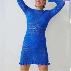 NWT J.Crew Limited-Edition Open-Back Lace Mini Dress in Aquatic Blue sz Medium